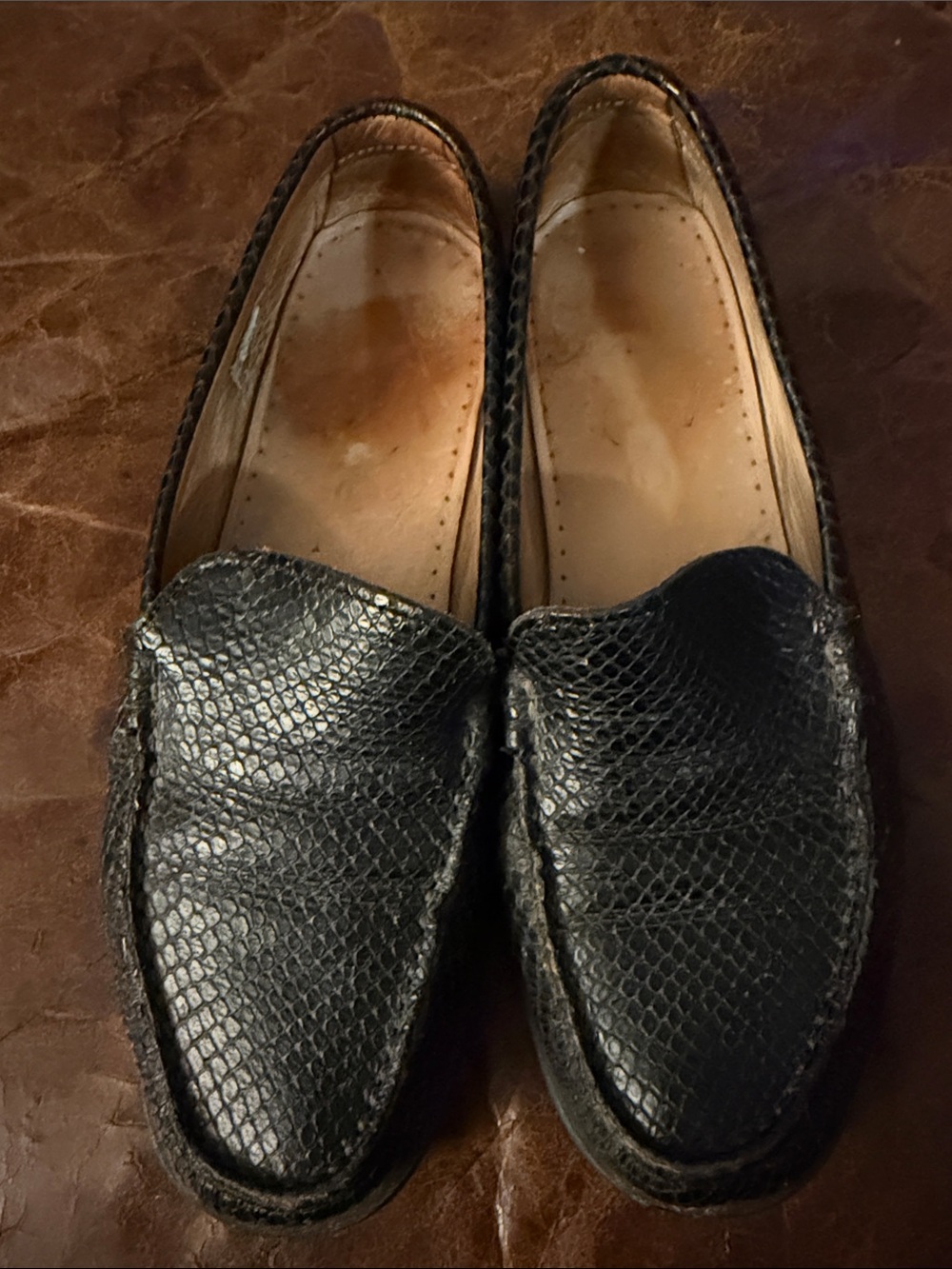 Triver Flight Italy Black Snake Print Leather Loafers 37 US 6.5